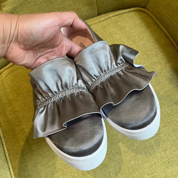 Satin Ruffle Shoe Silver Shimmer Loafer Slip On   Sneaker Topshop Kawaii Tawny 6 - Picture 12 of 15